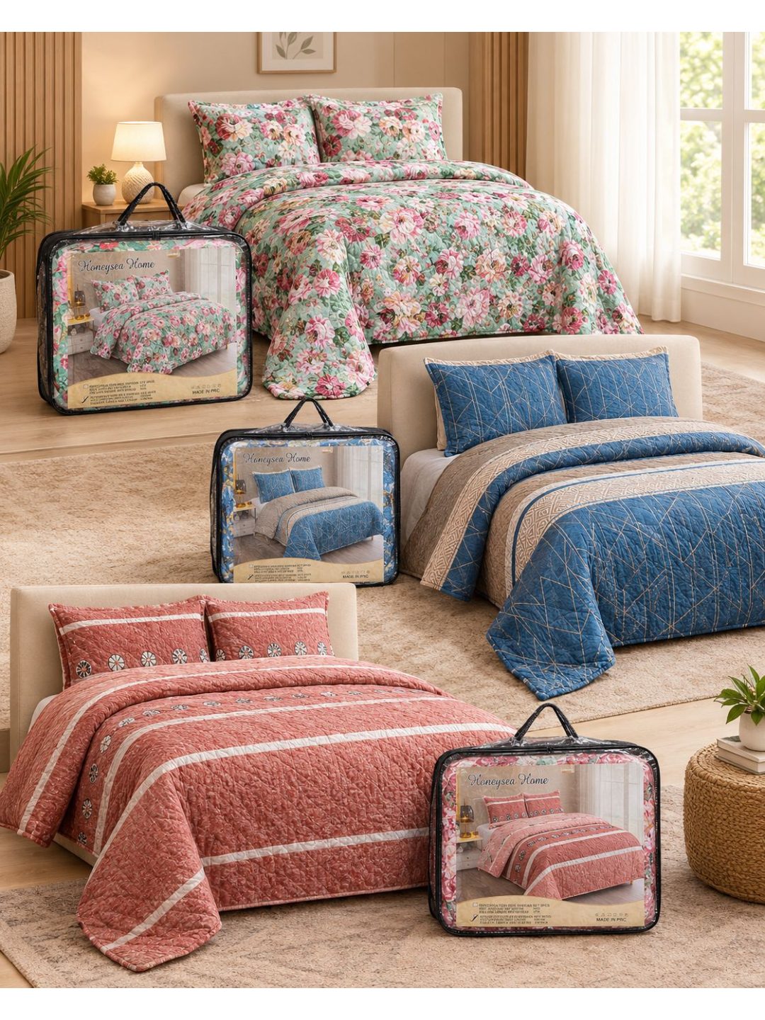 3 Pcs Quilted Bedsheet Set ❤️ - photo 2