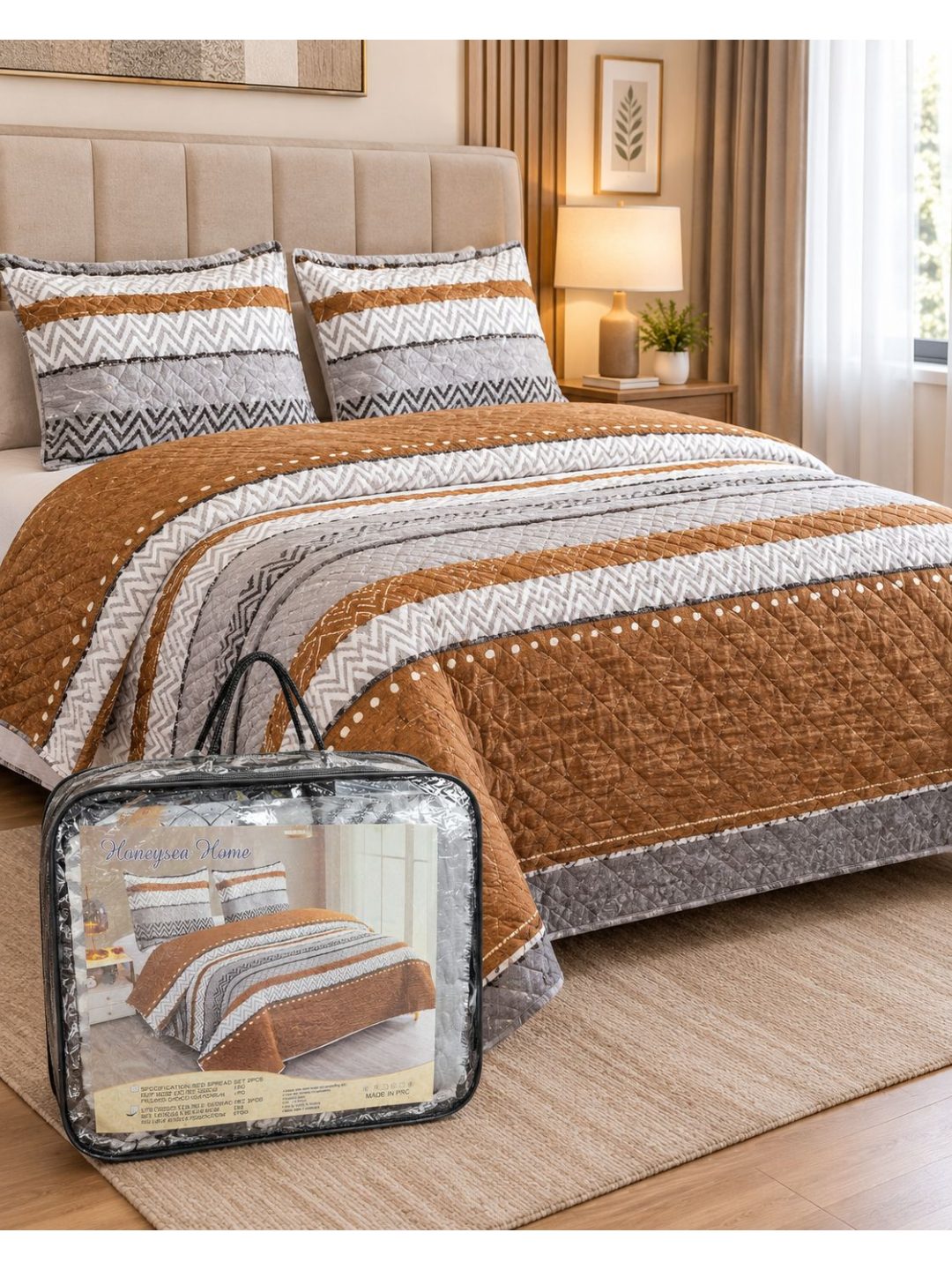 3 Pcs Quilted Bedsheet Set ❤️ - photo 3